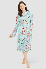 Frontalbild von Morgenmantel im Paisley-Druck Türkis Baumwolle/Modal