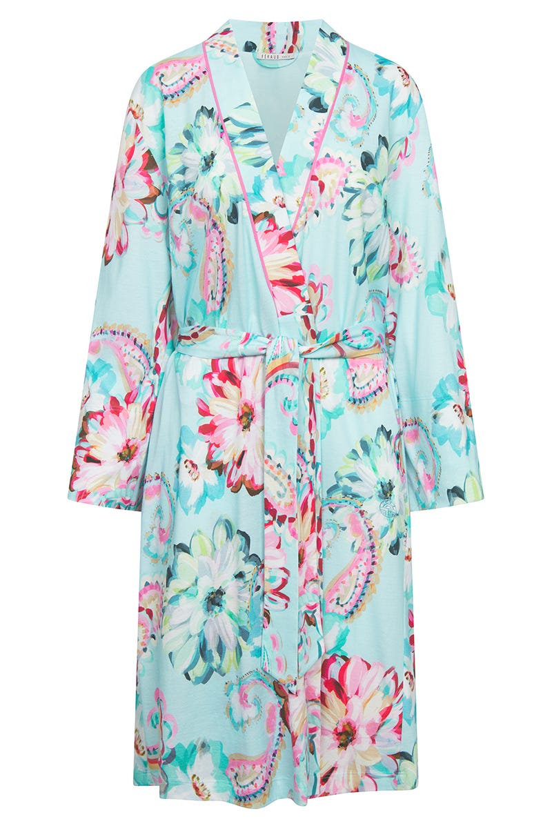 Hollowbild von Morgenmantel im Paisley-Druck Türkis Baumwolle/Modal