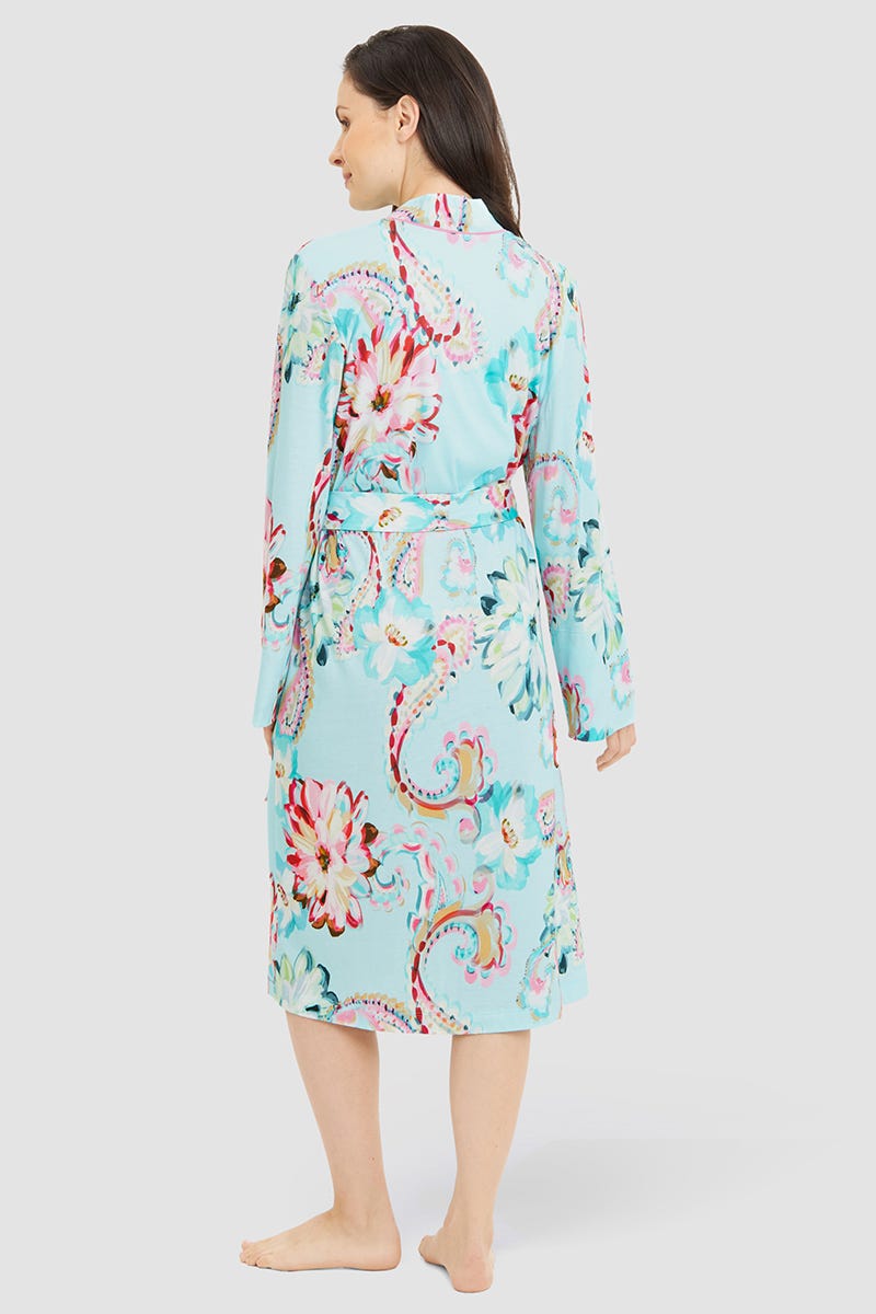 Rückansicht von Morgenmantel im Paisley-Druck Türkis Baumwolle/Modal