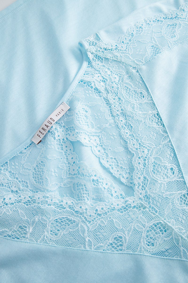 Detailbild 1 von Pyjama mit romantischen Spitzendetails Türkisblau Baumwolle/Modal