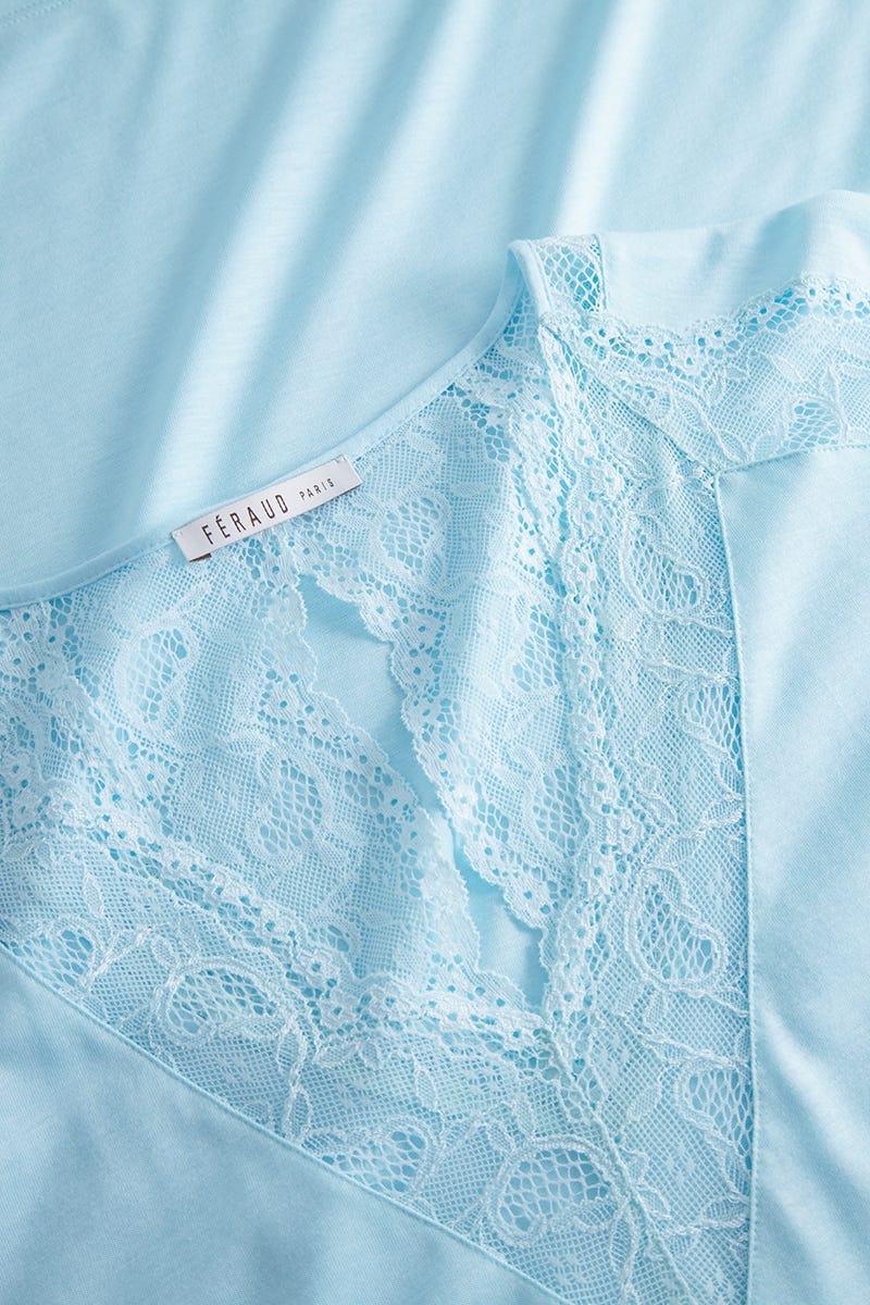 Detailbild 1 von Nachthemd mit romantischen Spitzendetails Türkisblau Maxi-Länge Baumwolle/Modal