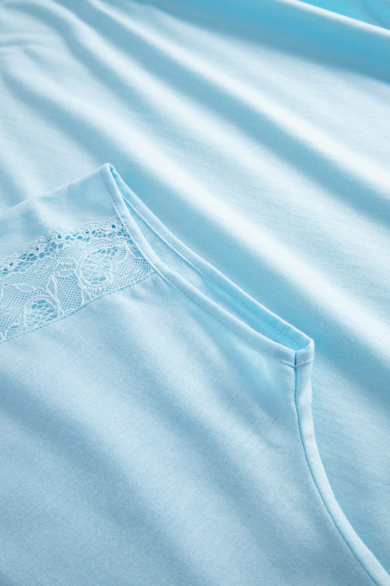 Detailbild 3 von Nachthemd mit romantischen Spitzendetails Türkisblau Maxi-Länge Baumwolle/Modal