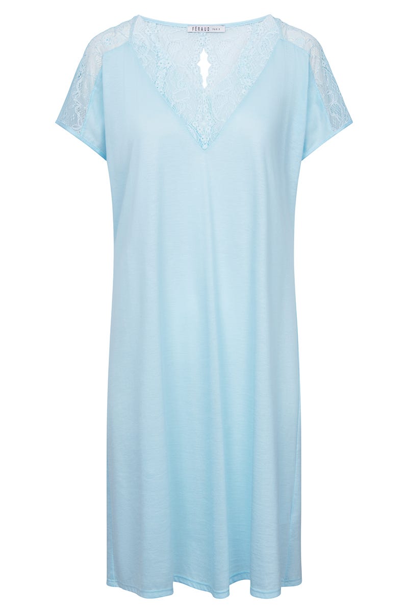 Hollowbild von Nachthemd mit romantischen Spitzendetails Türkisblau Baumwolle/Modal
