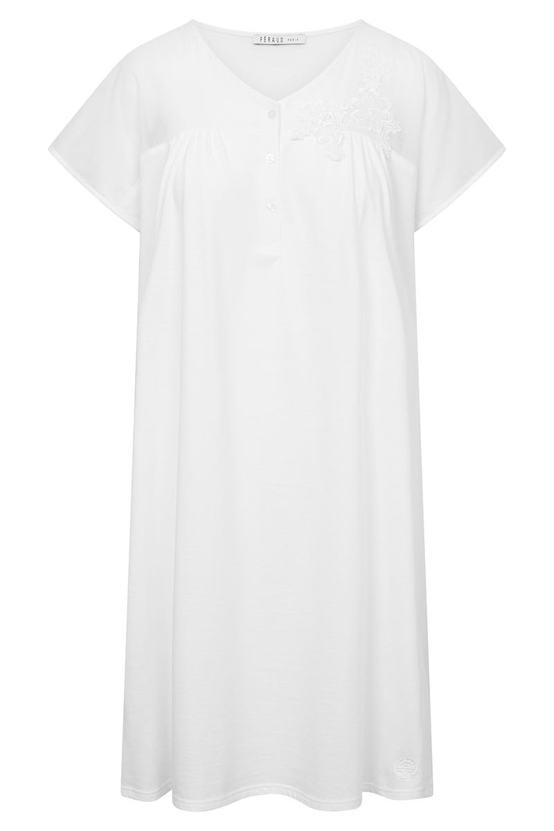 Hollowbild von Nachthemd Kurzarm aus Voile mit feinen Spitzendetails 100% Baumwolle