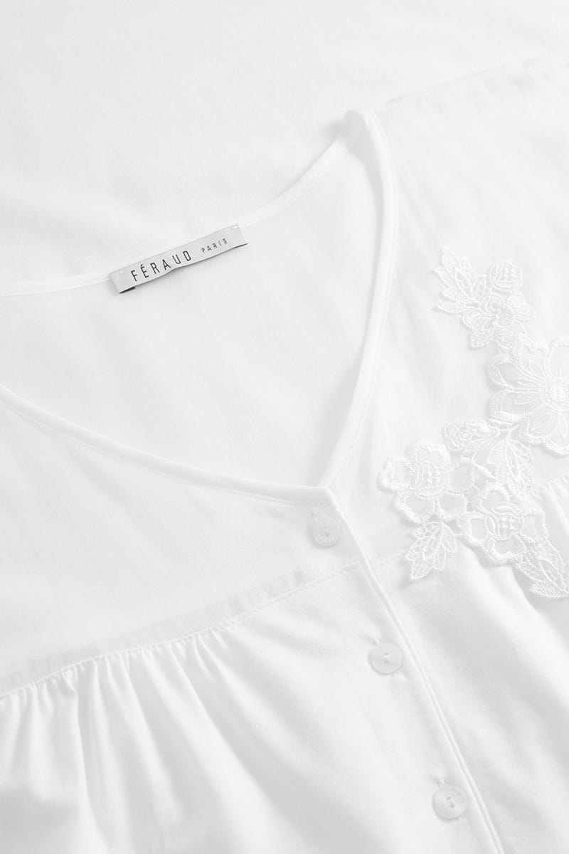 Detailbild 1 von Nachthemd Kurzarm aus Voile mit feinen Spitzendetails 100% Baumwolle