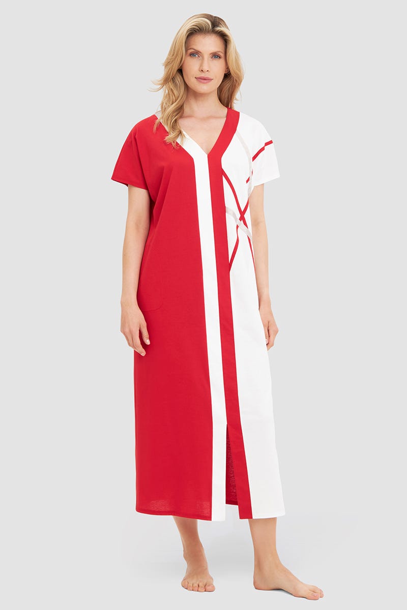 Frontalbild von Nachthemd Maxi-Länge mit Colourblocking und Grafikdruck 100% Baumwolle