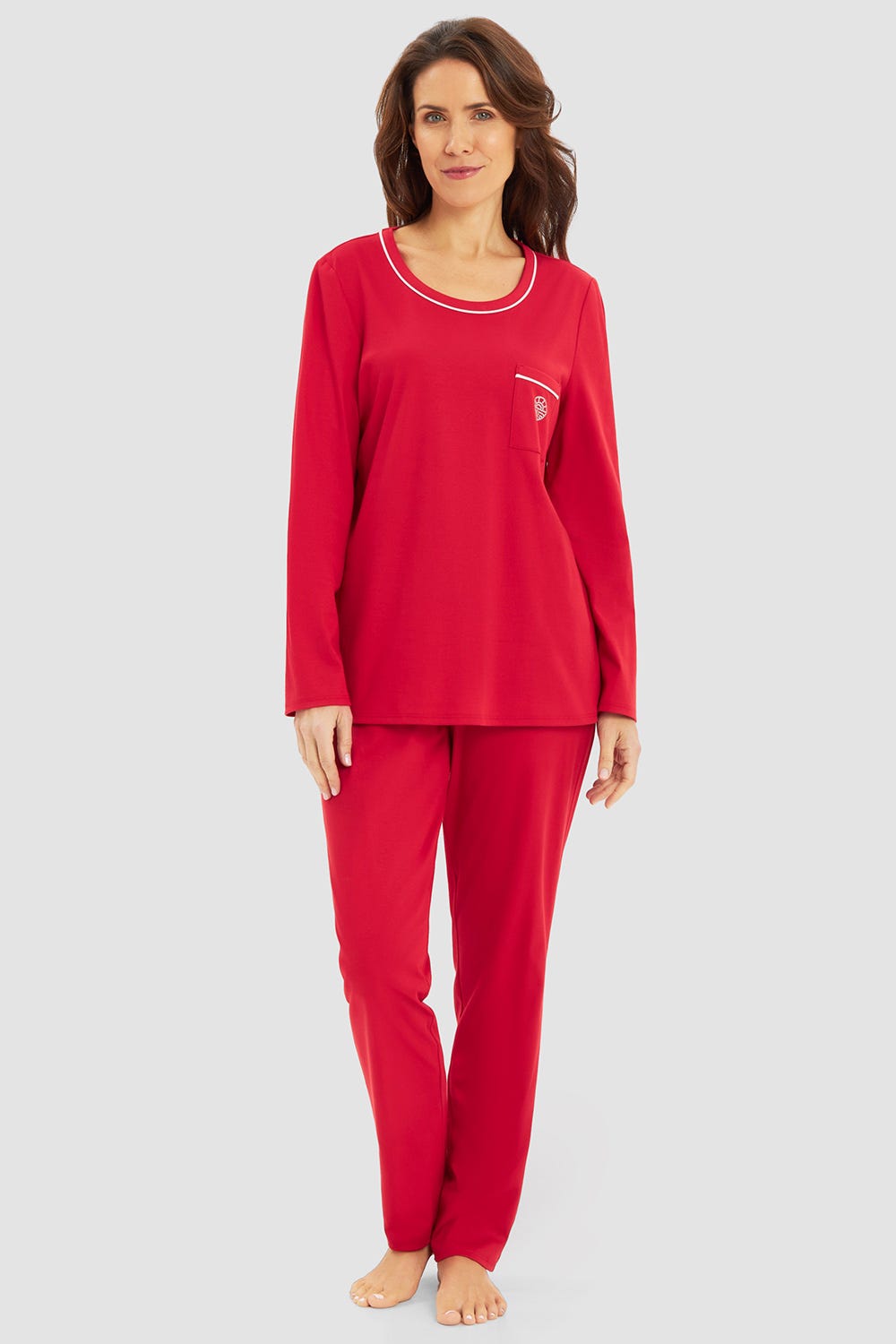 Frontalbild von Pyjama mit Muster in Flecht-Optik in Rot 100% Baumwolle