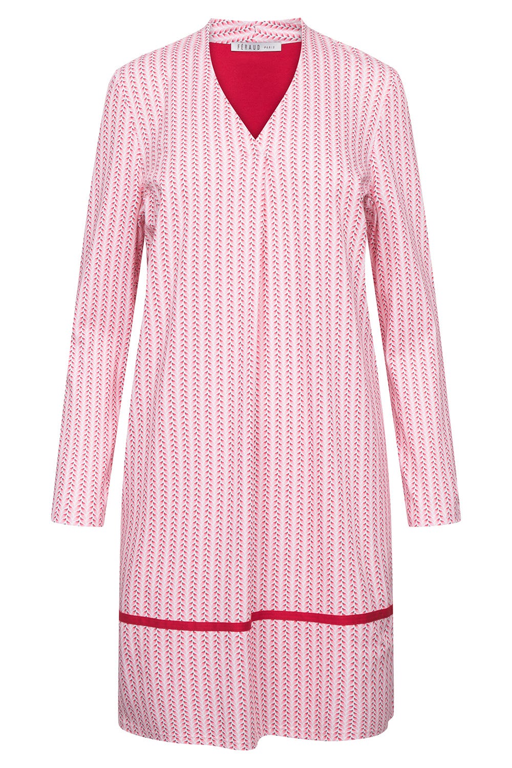 Hollowbild von Nachthemd Langarm mit Muster in Flecht-Optik in Rot 100% Baumwolle