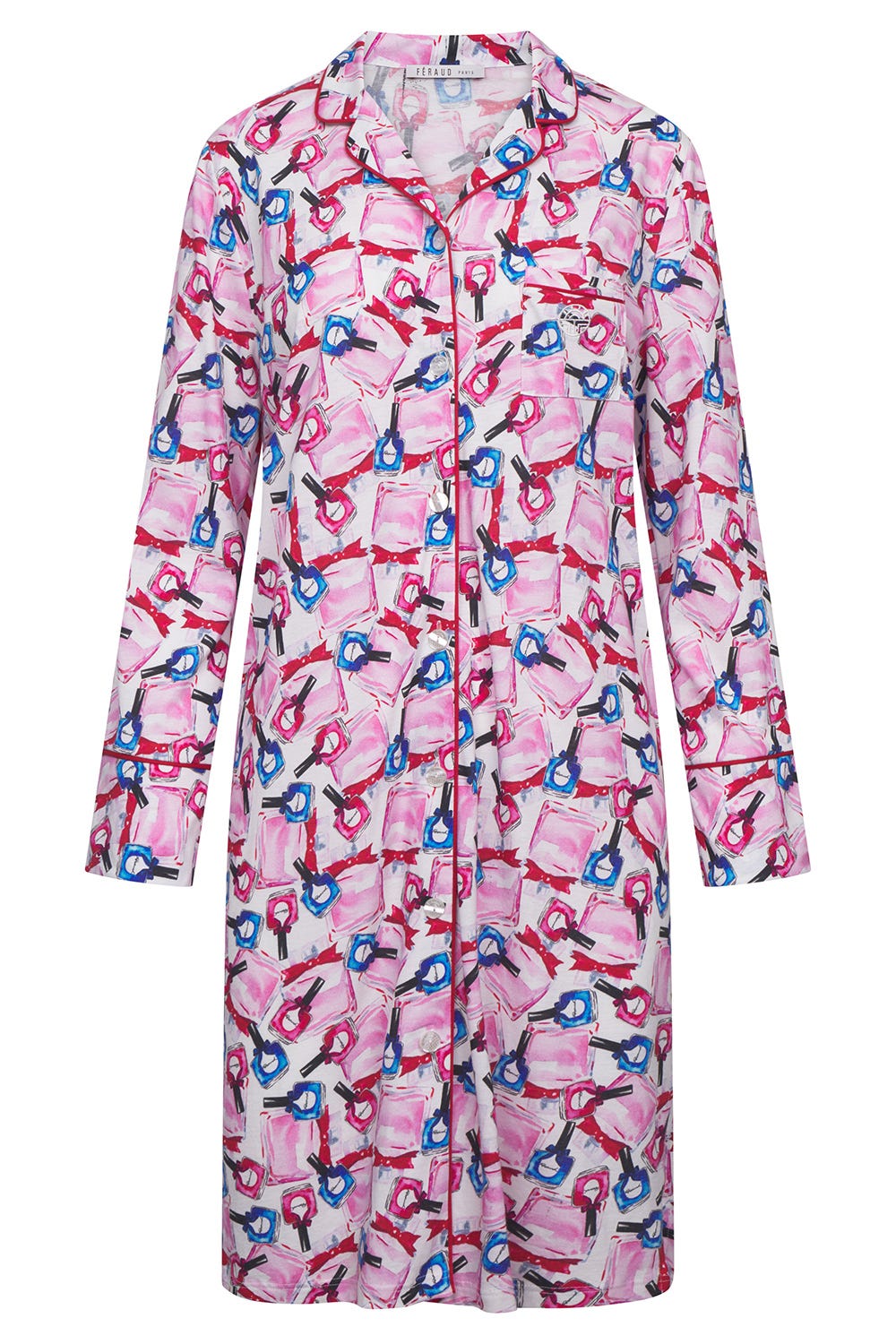 Hollowbild von Nachthemd im Parfümflacon-Druck Herrenhemd-Style verspielt Baumwolle/Modal