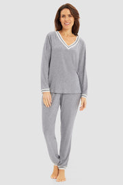 Frontalbild von Pyjama mit geringelten Strick-Bündchen Modal/Elasthan