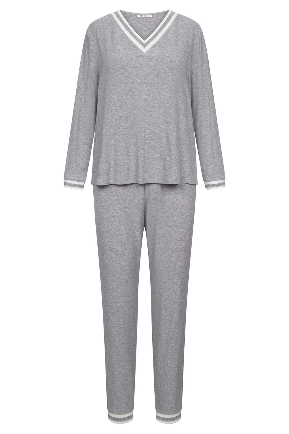 Hollowbild von Pyjama mit geringelten Strick-Bündchen Modal/Elasthan