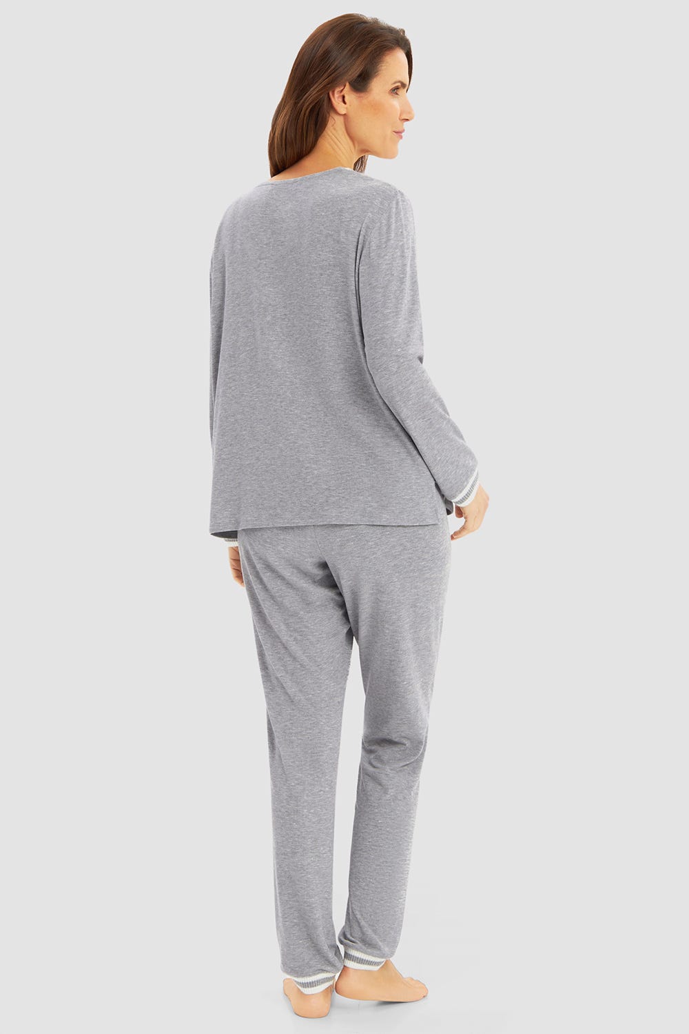 Rückansicht von Pyjama mit geringelten Strick-Bündchen Modal/Elasthan