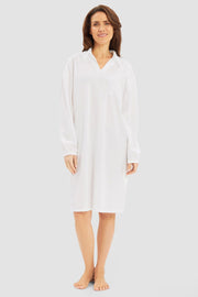 Frontalbild von Nachthemd Langarm mit Embroderie-Details elegant 100% Baumwolle