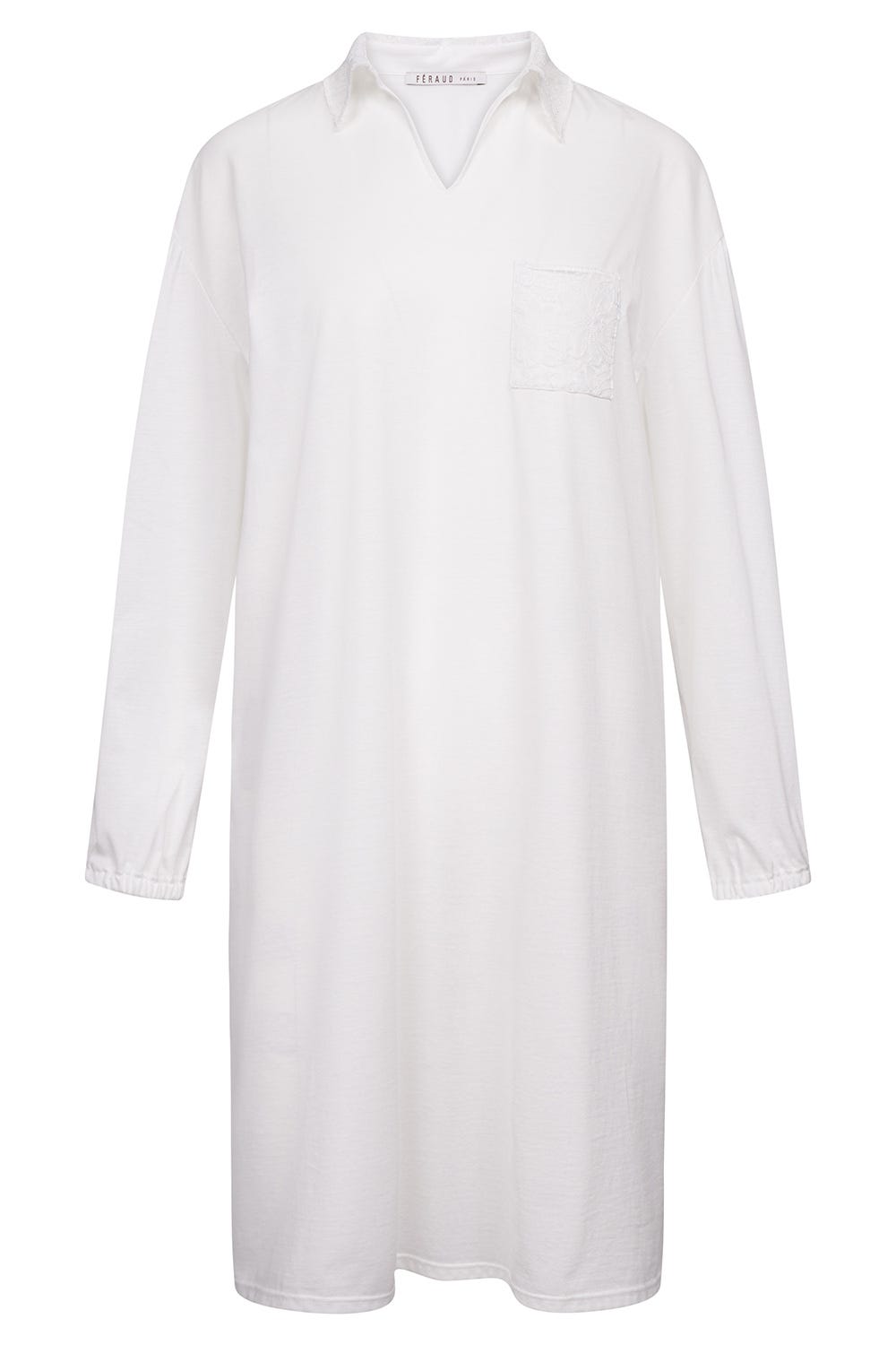 Hollowbild von Nachthemd Langarm mit Embroderie-Details elegant 100% Baumwolle