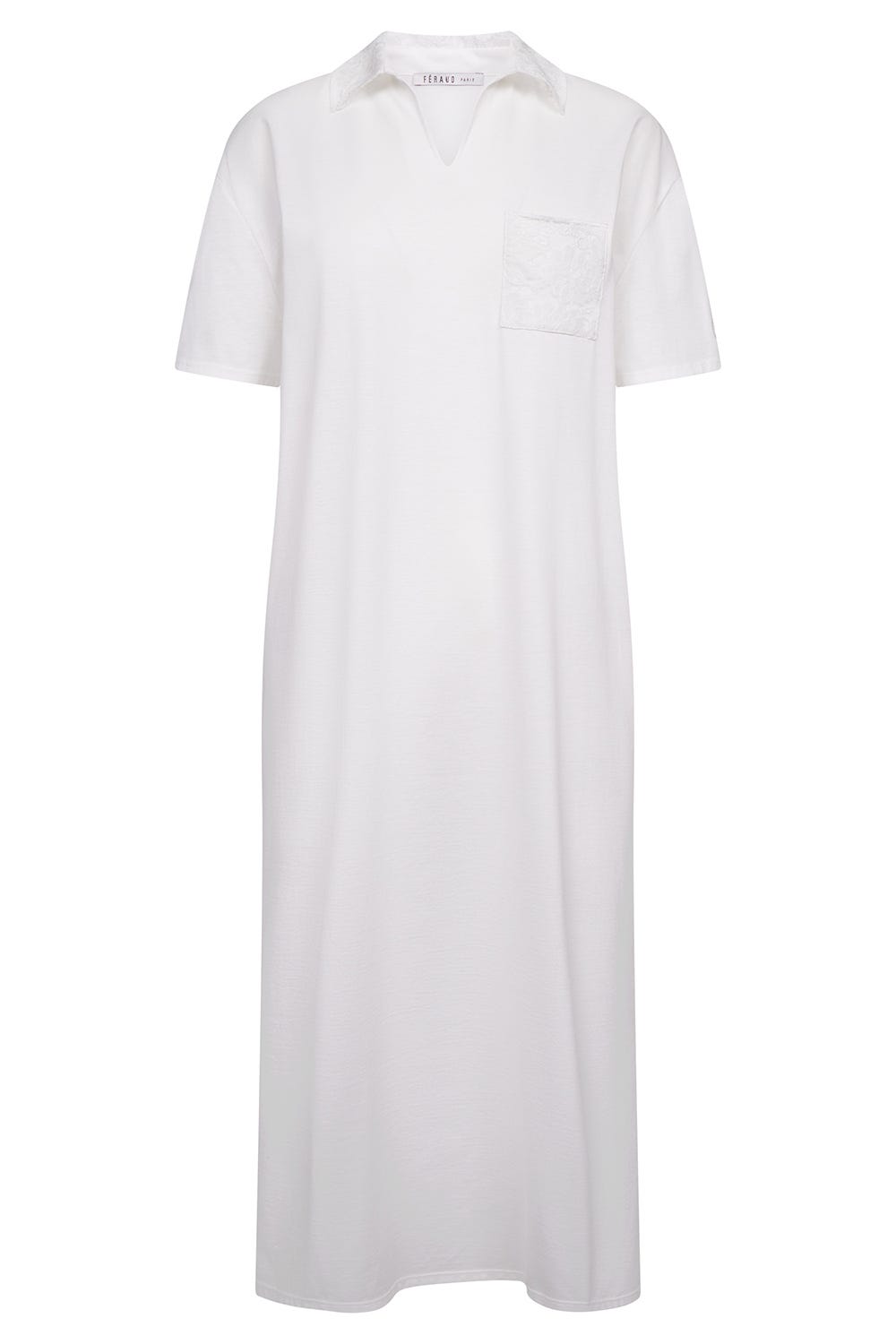 Hollowbild von Nachthemd Kurzarm mit Embroderie-Details elegant Midi 100% Baumwolle