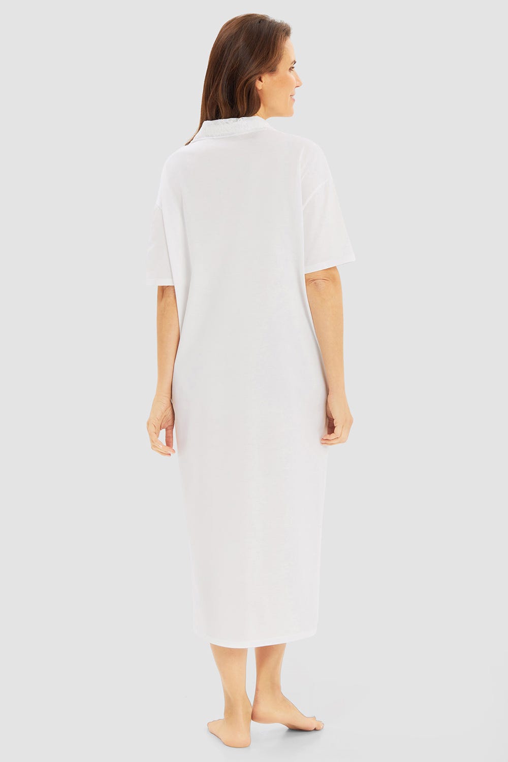 Rückansicht von Nachthemd Kurzarm mit Embroderie-Details elegant Midi 100% Baumwolle
