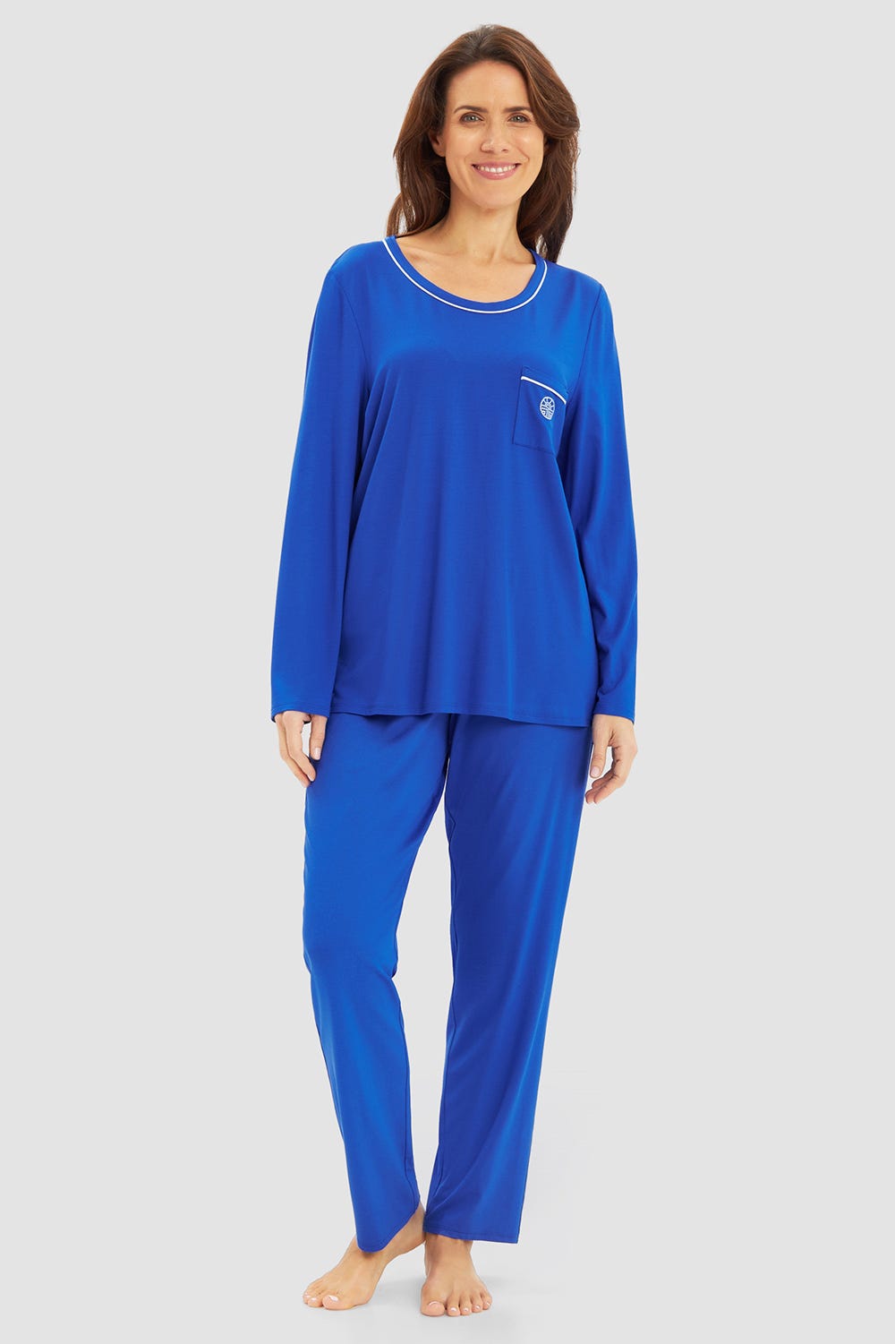 Frontalbild von Pyjama mit Kontrast-Paspeln 100% Baumwolle