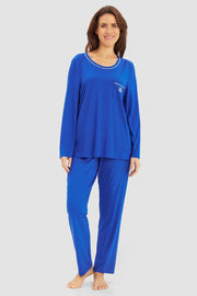 Frontalbild von Pyjama mit Kontrast-Paspeln 100% Baumwolle