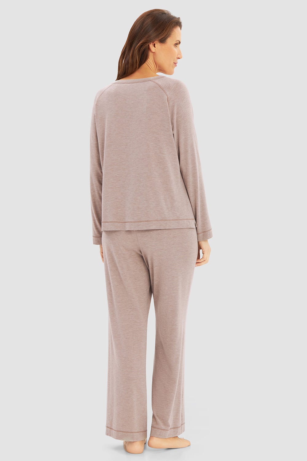 Rückansicht von Pyjama mit Stickerei-Logo Melange-Optik Modal/Elasthan