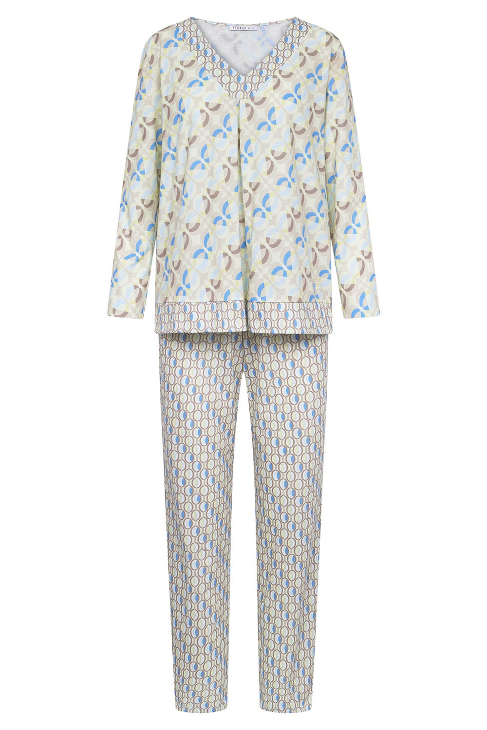 Hollowbild von Pyjama im Grafik-Druck Retro-Style weich angeraut 100% Baumwolle