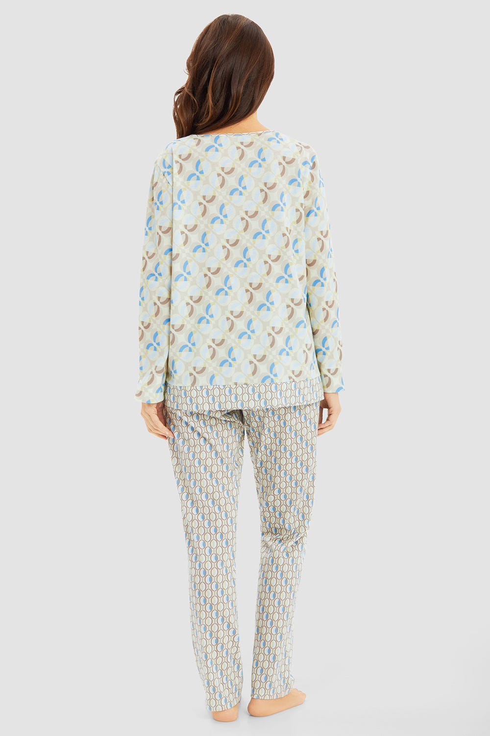Rückansicht von Pyjama im Grafik-Druck Retro-Style weich angeraut 100% Baumwolle