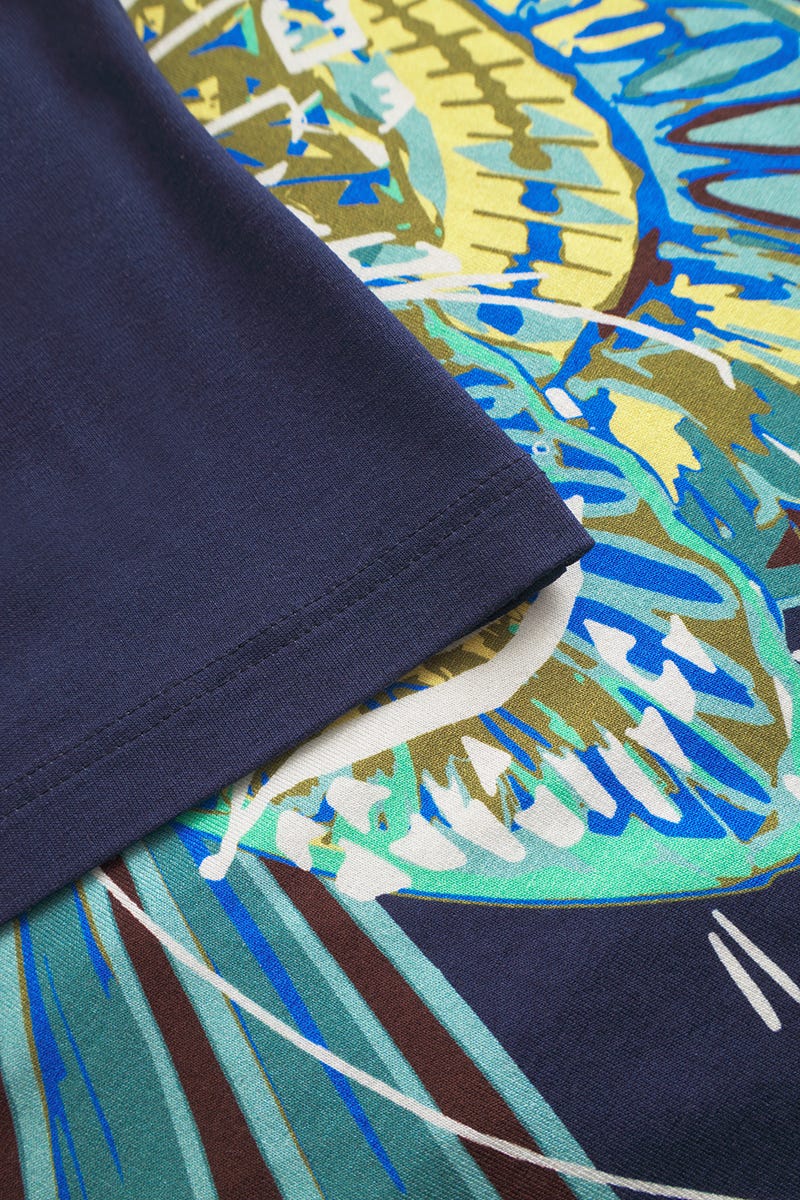 Detailbild 2 von Strandkleid Kurzarm mit Schmetterlings-Druck Blau-Türkis Viskose/Elasthan