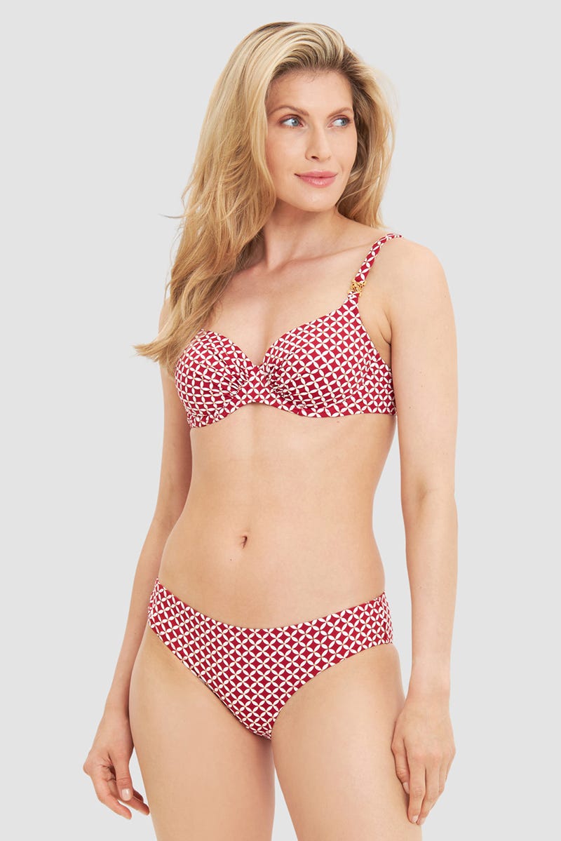 Frontalbild von Bikini im minimalistischen Grafikdruck Rot