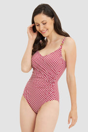 Frontalbild von Badeanzug im minimalistischen Grafikdruck Rot