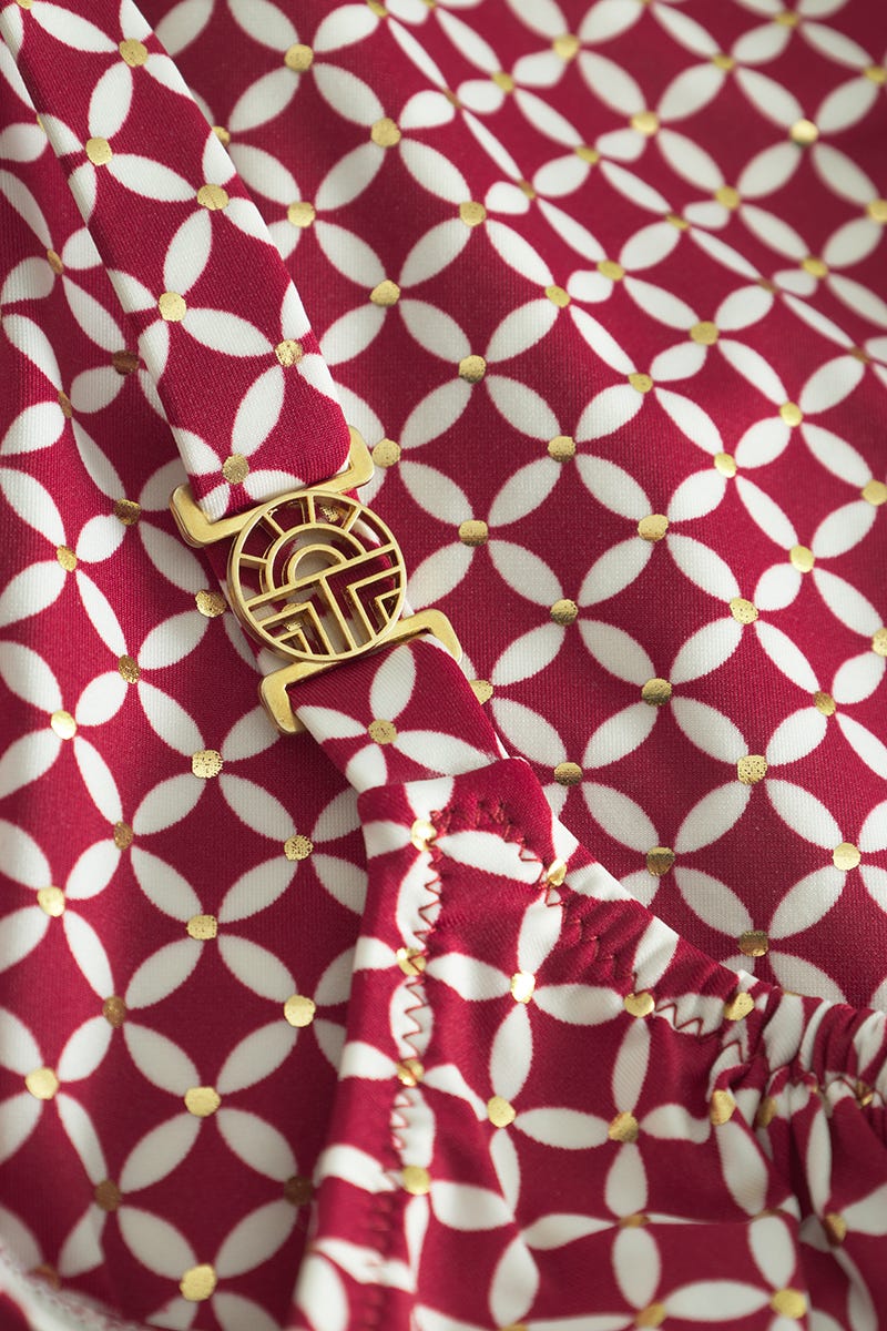 Detailbild 2 von Badeanzug im minimalistischen Grafikdruck Rot