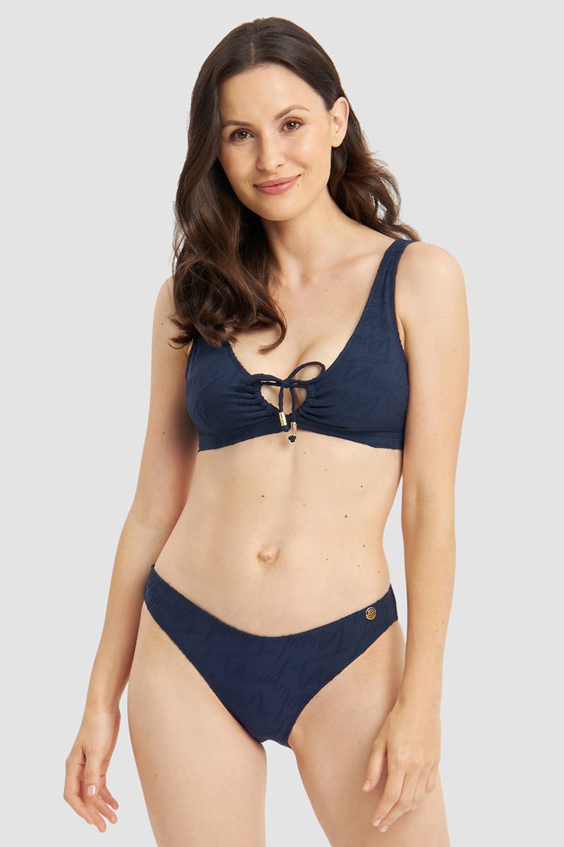 Frontalbild von Bikini mit dezentem Logo-Print Navyblau 
