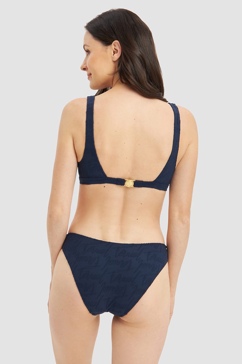 Rückansicht von Bikini mit dezentem Logo-Print Navyblau 