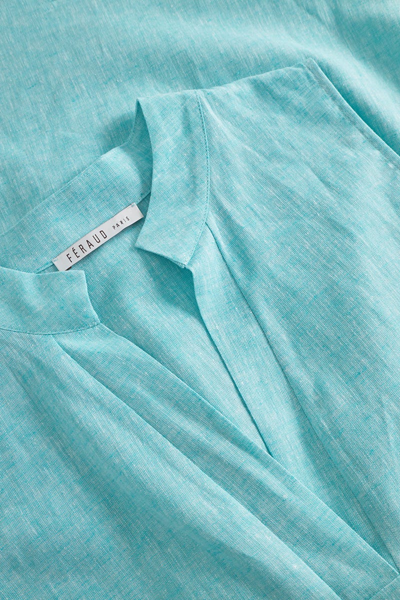 Detailbild 1 von Strandkleid aus Strukturware Türkis mit Glanznähten Webware Leinen/Baumwolle