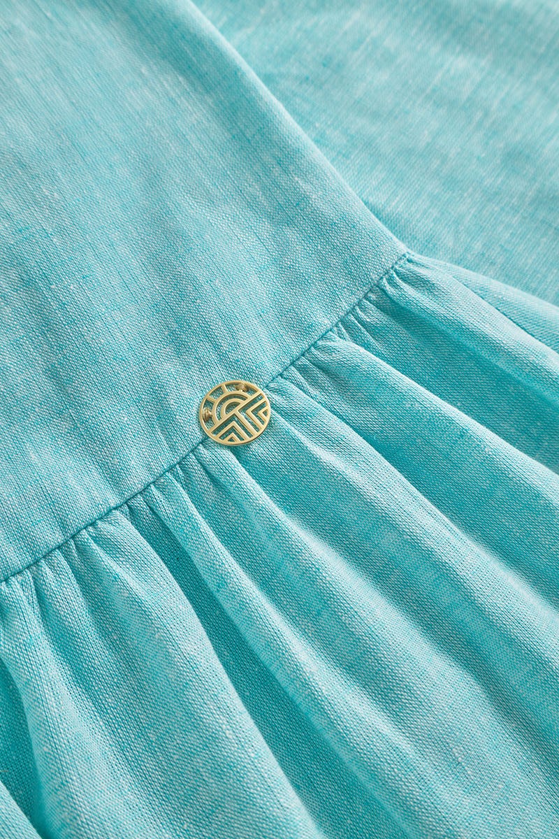 Detailbild 2 von Strandkleid aus Strukturware Türkis mit Glanznähten Webware Leinen/Baumwolle