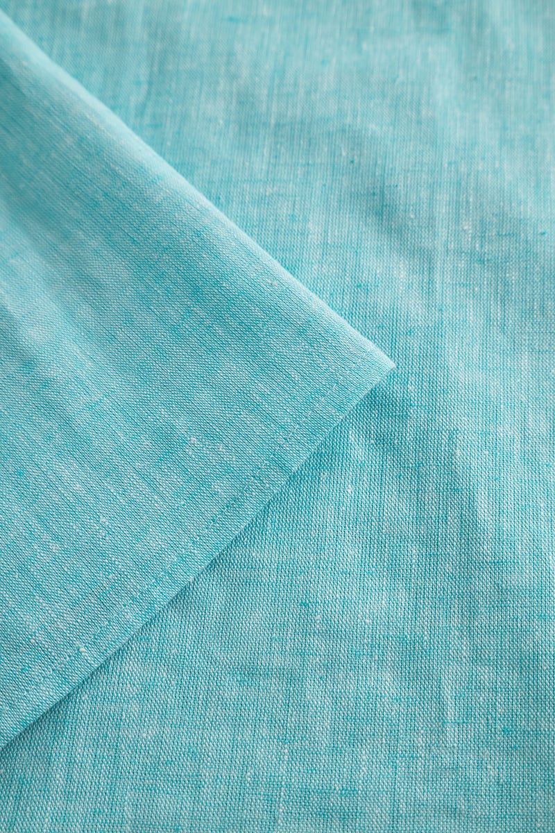 Detailbild 3 von Strandkleid aus Strukturware Türkis mit Glanznähten Webware Leinen/Baumwolle