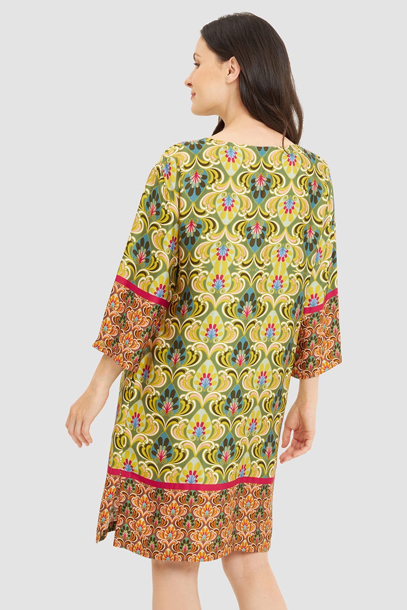 Rückansicht von Strandkleid im Ornamental-Druck Webware 100% Viskose