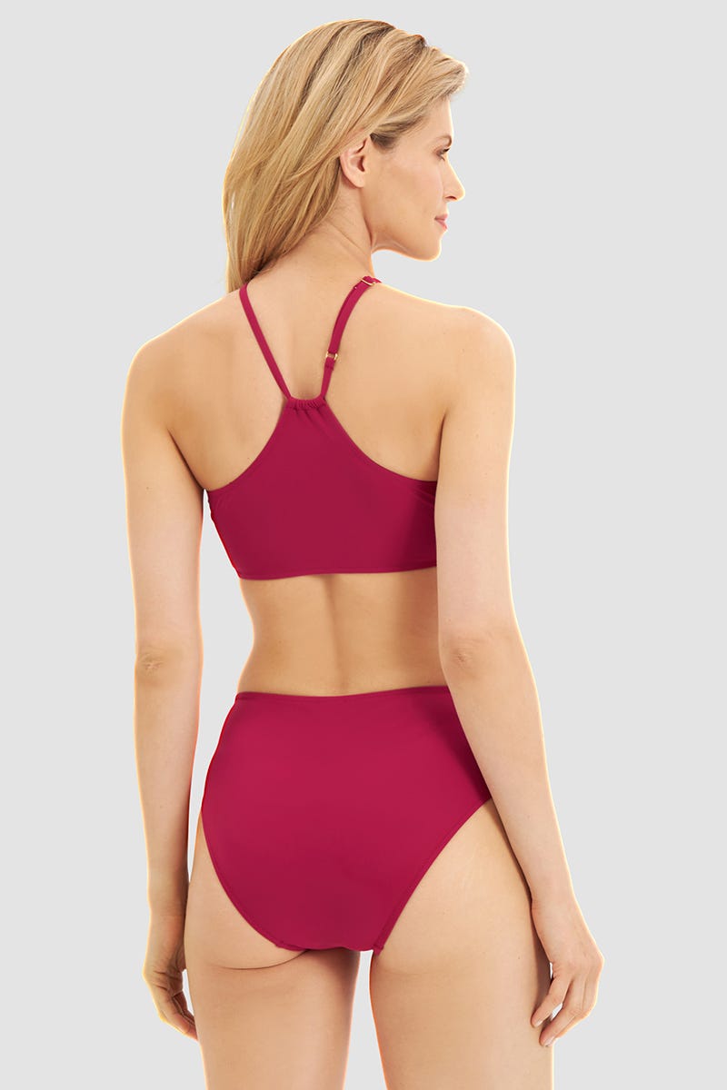 Rückansicht von Bikini mit eleganten Flecht-Details Bordeaux-Rot