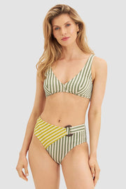Frontalbild von Bikini im zweifarbigen Streifen-Druck Grün