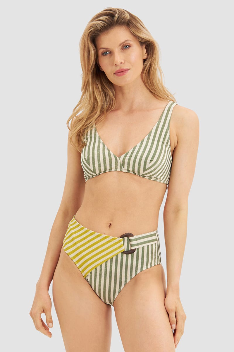 Frontalbild von Bikini im zweifarbigen Streifen-Druck Grün