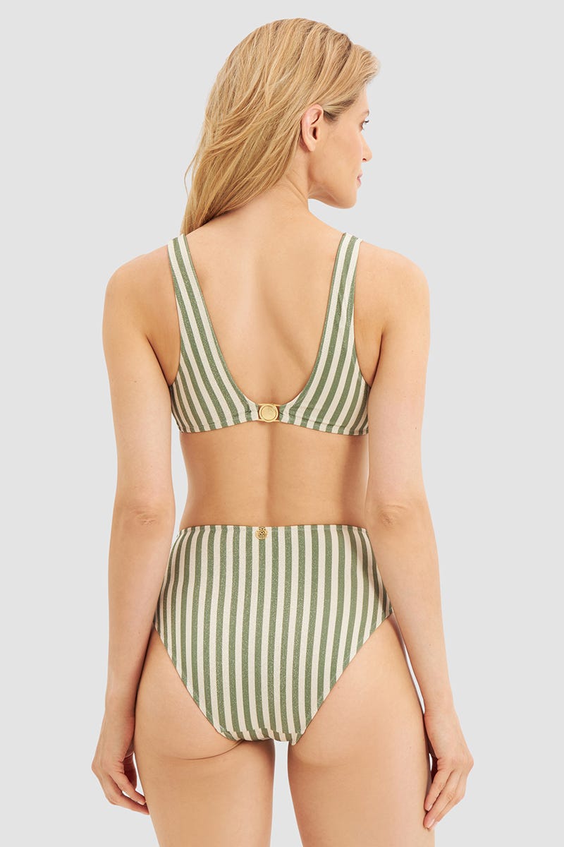 Rückansicht von Bikini im zweifarbigen Streifen-Druck Grün
