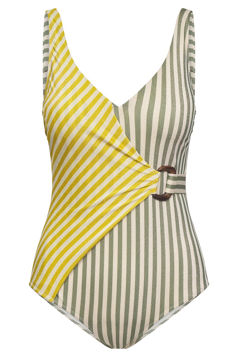 Hollowbild von Badeanzug im zweifarbigen Streifen-Druck Grün