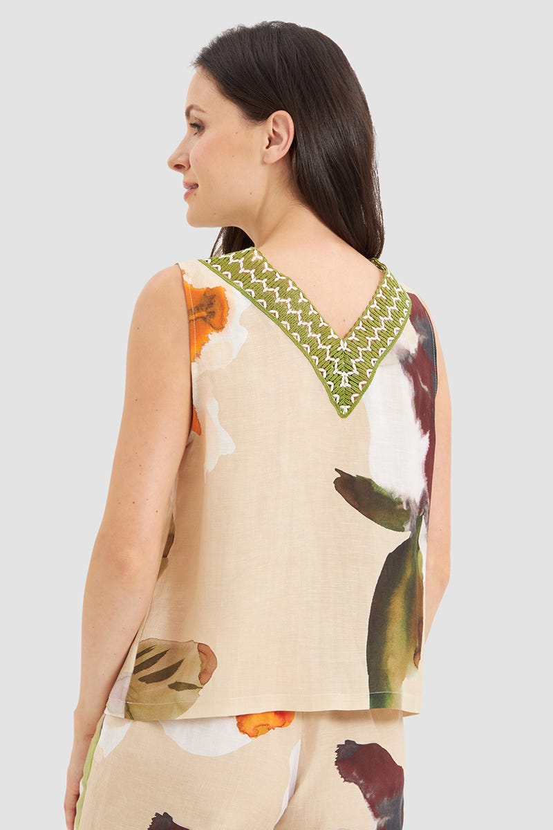 Rückansicht von Top im Blumen-Druck Wasserfarben Webware Viskose/Leinen