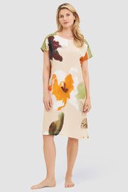 Frontalbild von Strandkleid im Blumen-Druck Wasserfarben Webware Viskose/Leinen