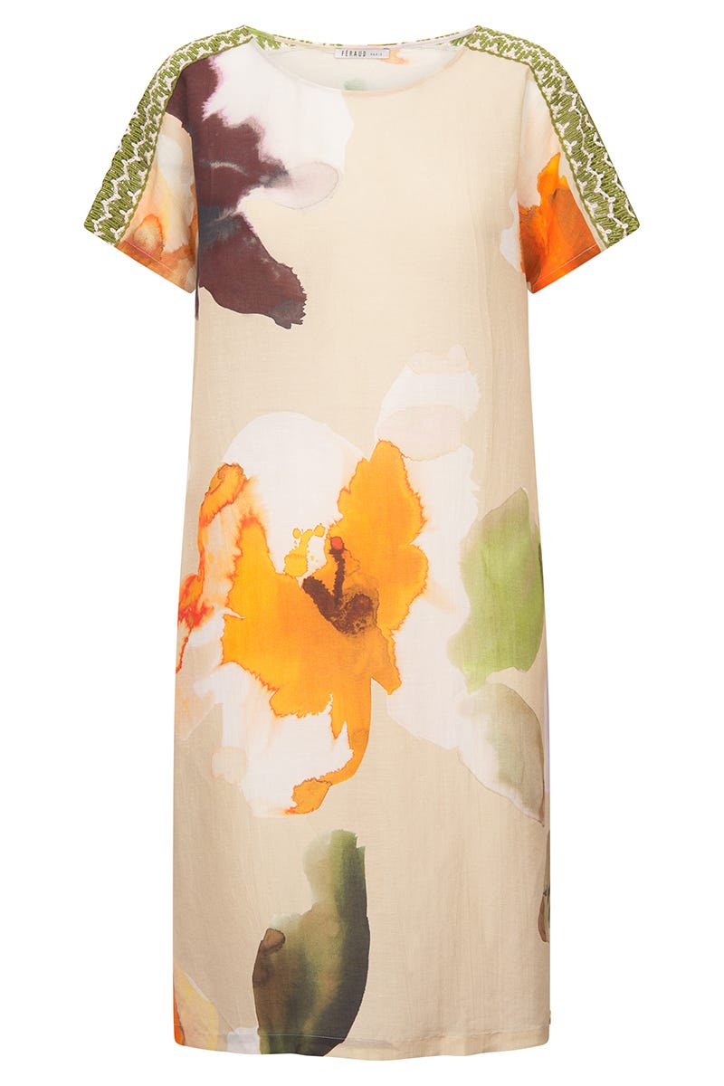 Hollowbild von Strandkleid im Blumen-Druck Wasserfarben Webware Viskose/Leinen