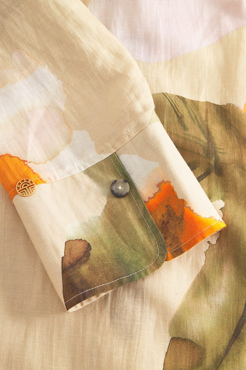 Detailbild 2 von Strandkleid im Blumen-Druck Wasserfarben Herrenhemdstil Webware Viskose/Leinen