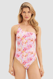 Frontalbild von Badeanzug im tropischen Palmen-Druck 