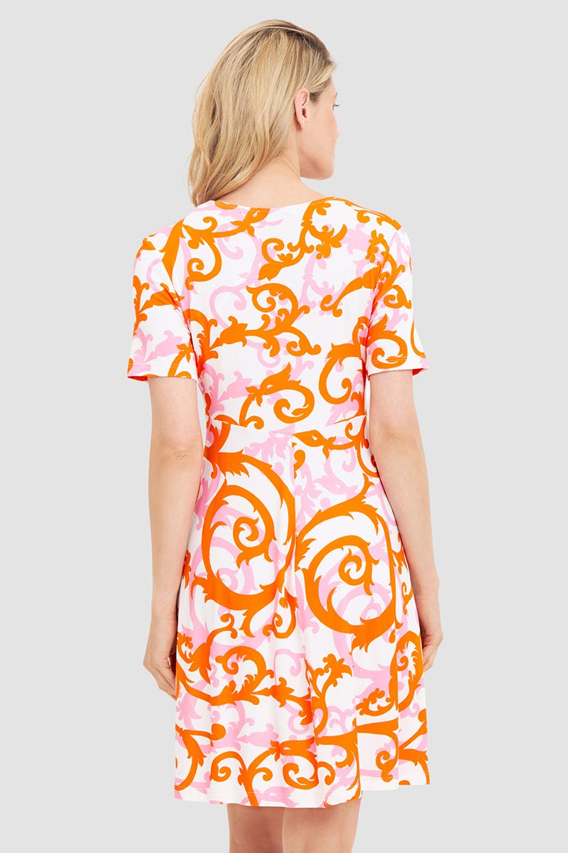 Rückansicht von Strandkleid Kurzarm im romantischen Ornament-Print Viskose/Elasthan