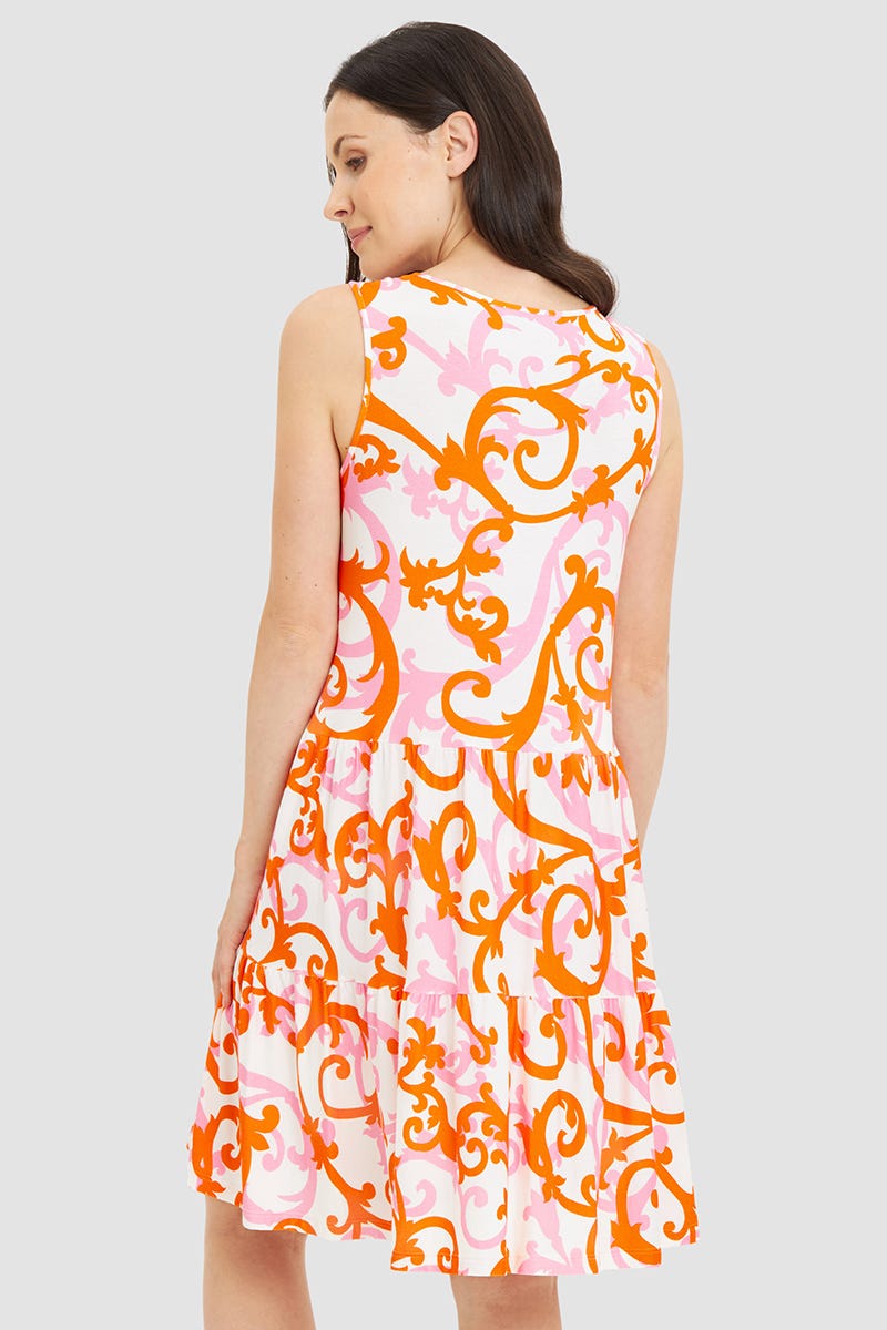 Rückansicht von Strandkleid Ärmellos im romantischen Ornament-Print Viskose/Elasthan