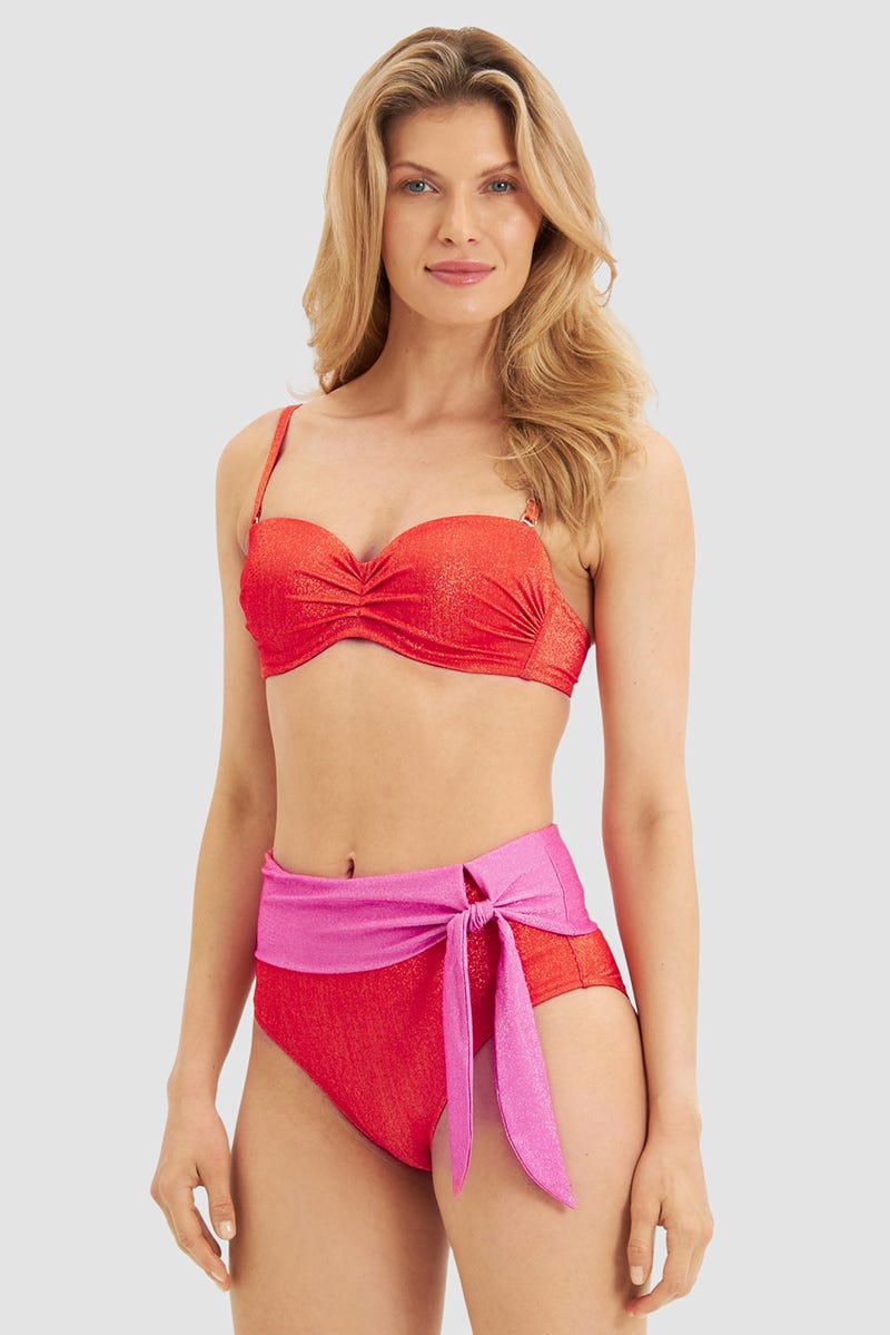 Frontalbild von Bikini im Colourblocking-Style aus Lurex