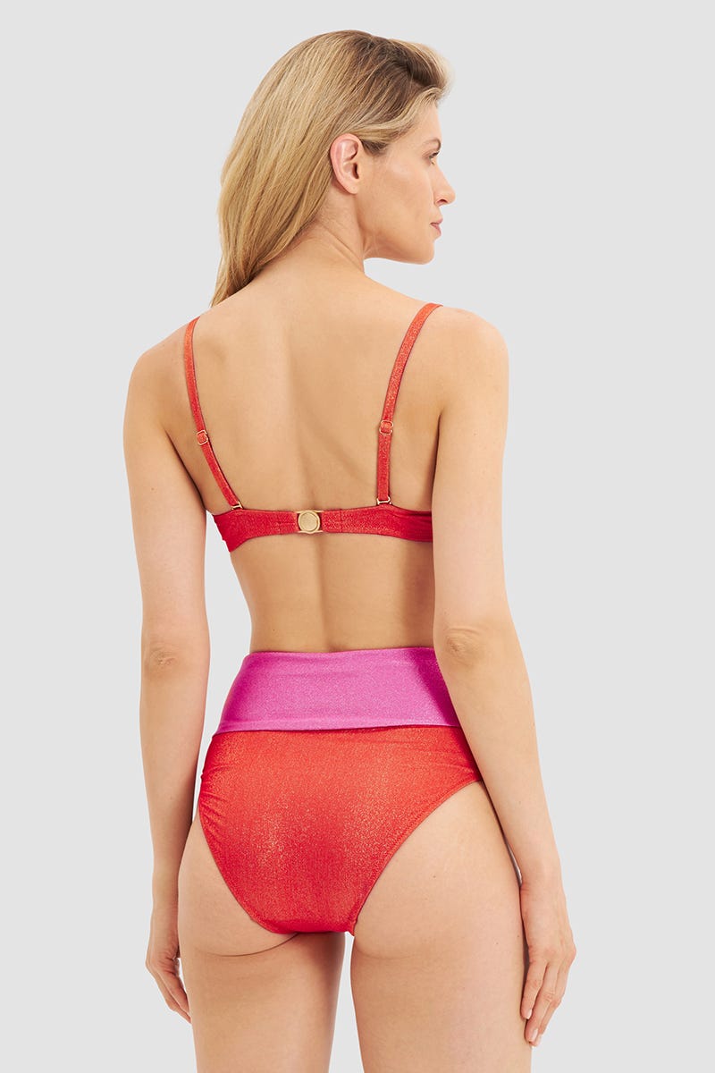 Rückansicht von Bikini im Colourblocking-Style aus Lurex