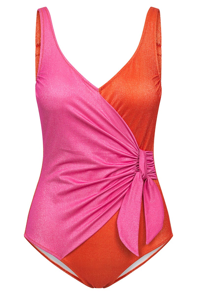 Hollowbild von Badeanzug im Colourblocking-Style aus Lurex